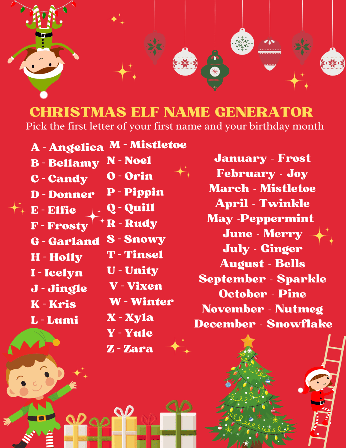 christmas elf name generator printable fun ideas - a sparkle of genius