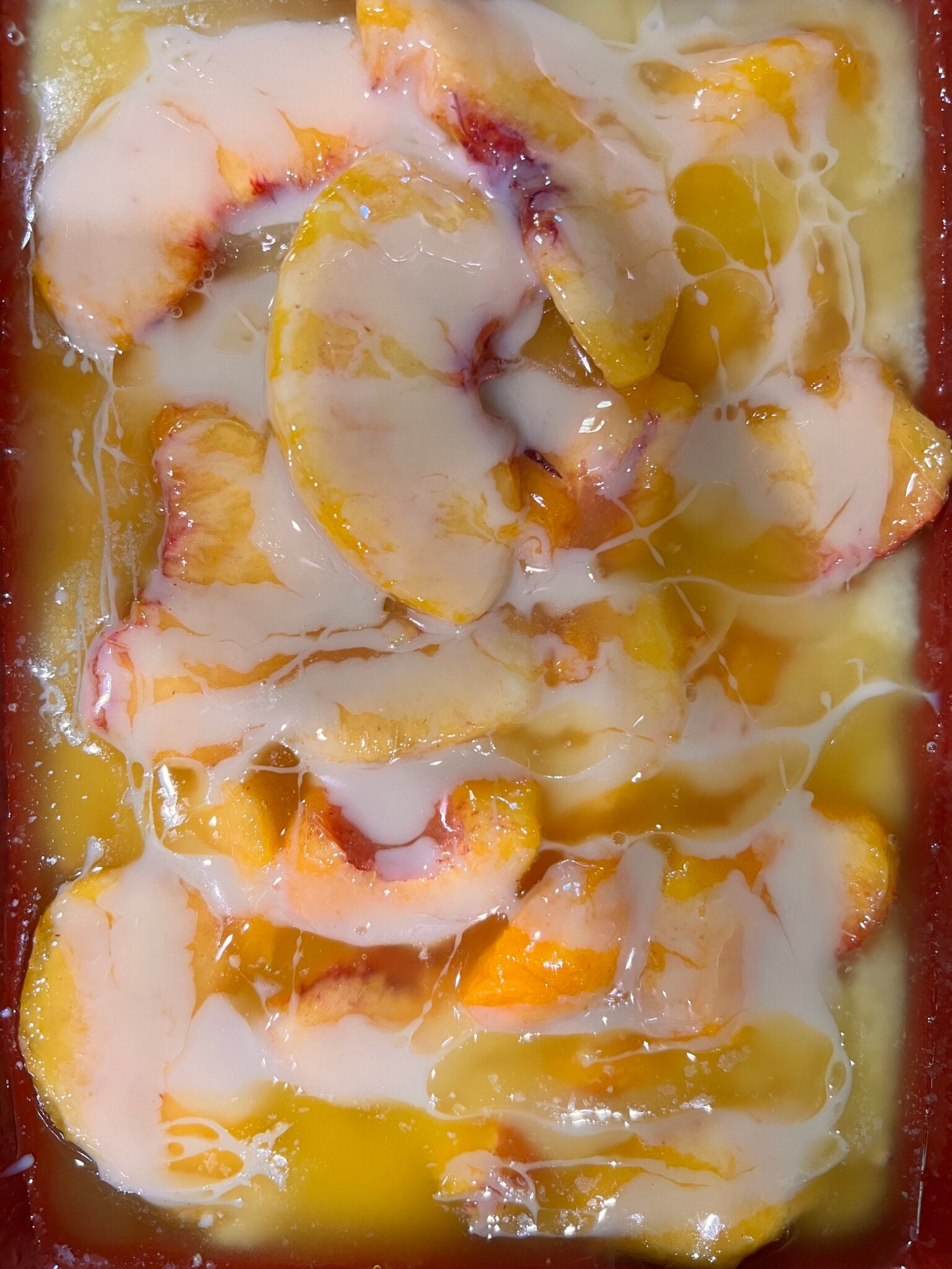 drizzled sweetened condensed milk over cobbler