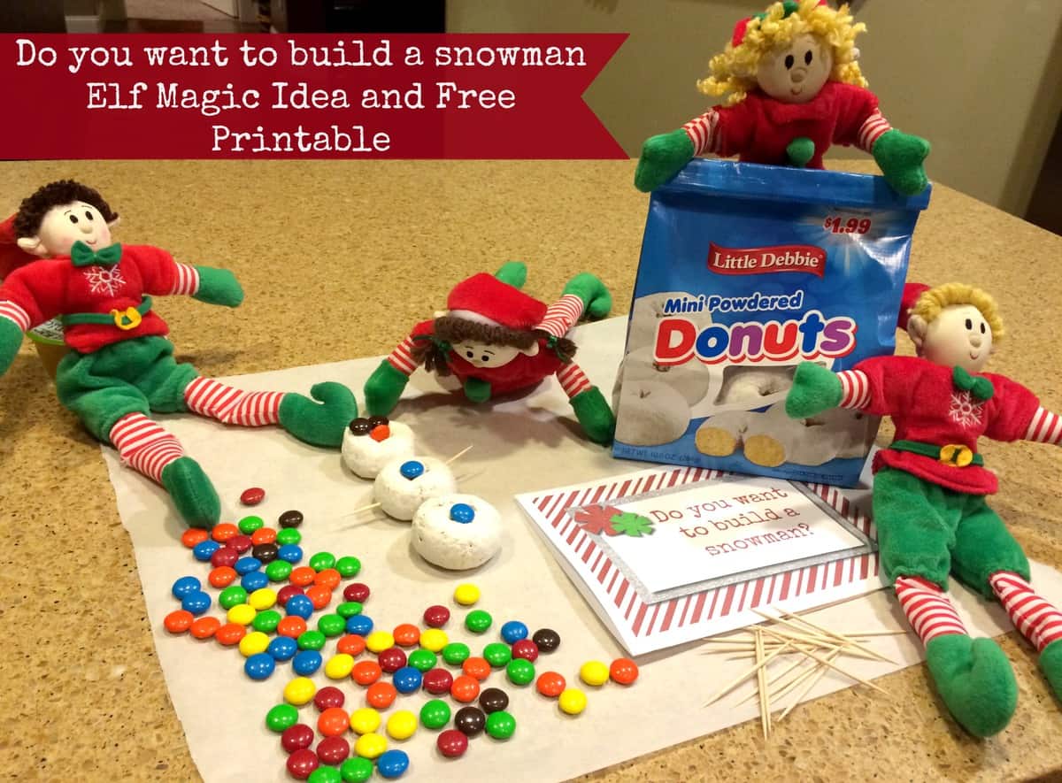 Elf on the Shelf build a snowman Idea and Free Printable