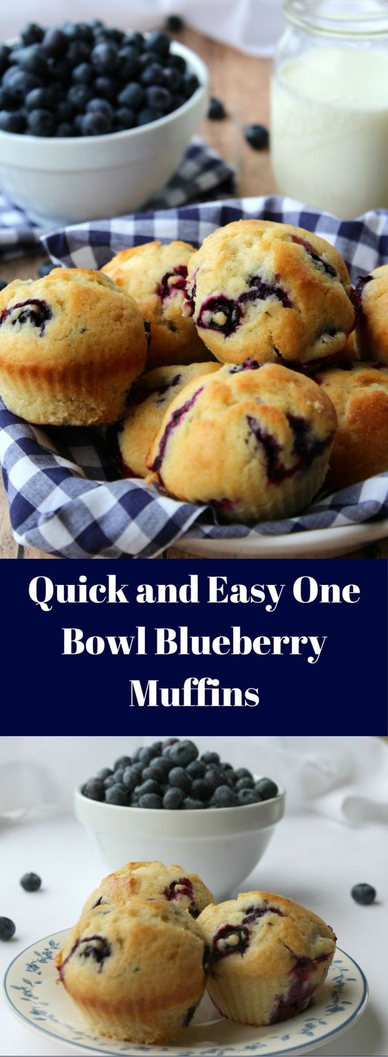 One Bowl Blueberry Muffins A tray of food on a plate, with Muffin and Blueberry