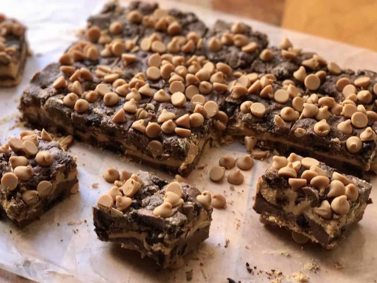 A piece of cake covered in chocolate