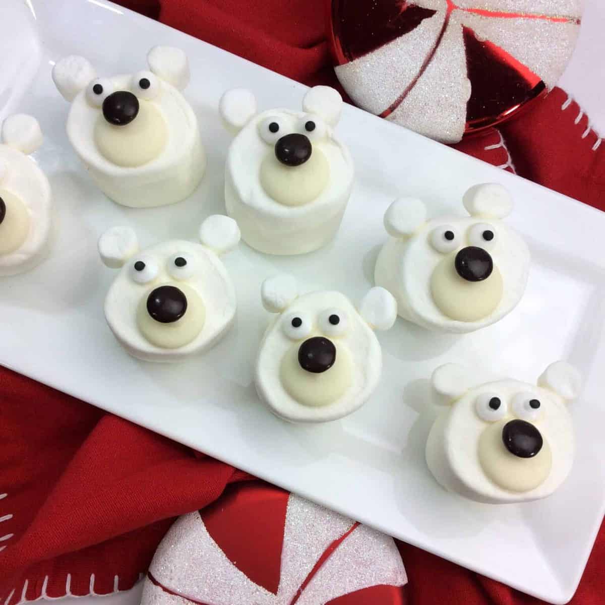 Marshmallows on white plate