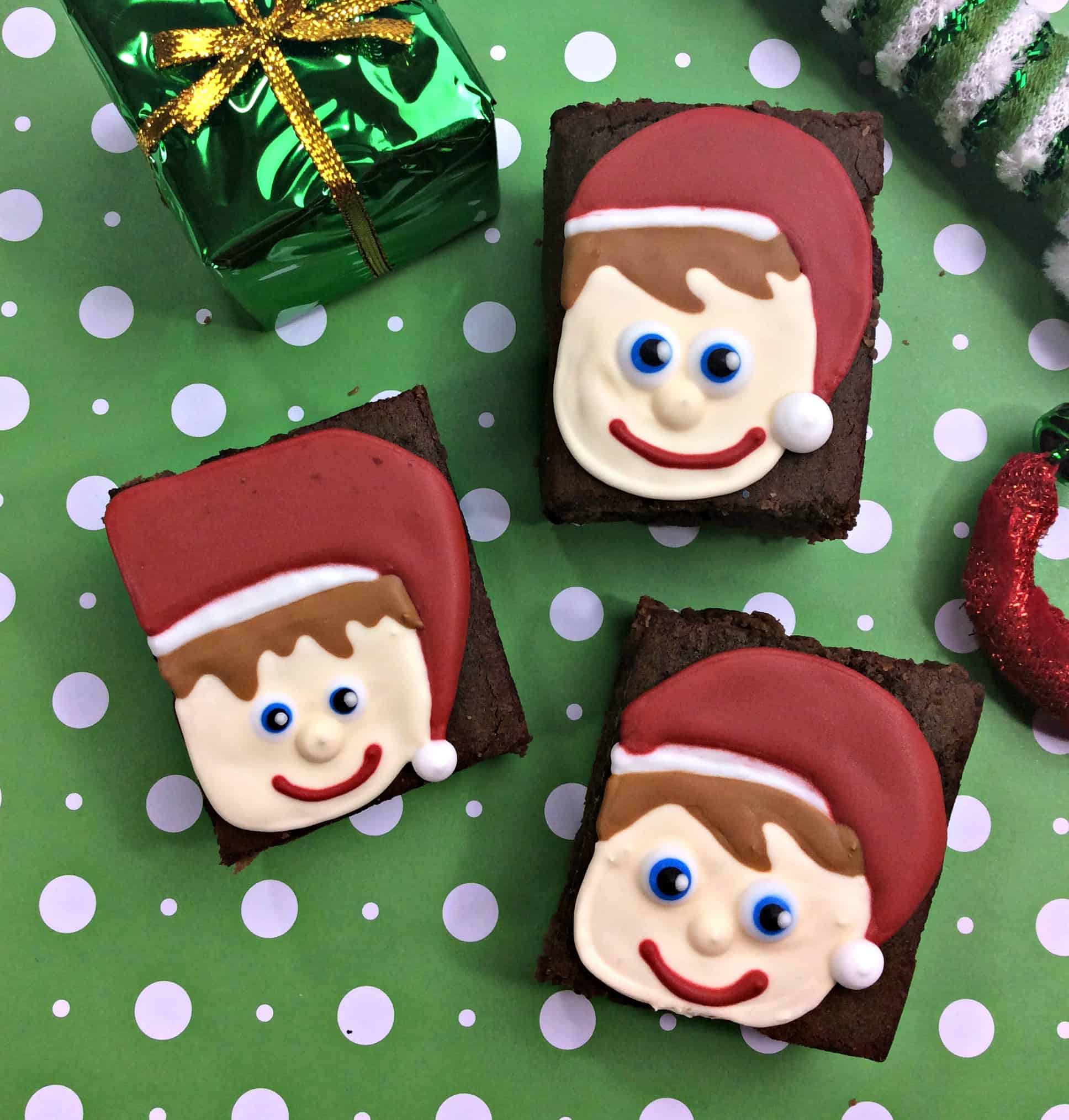 Close up of brownie on green paper