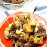 A plate of food on a table, with Stuffing
