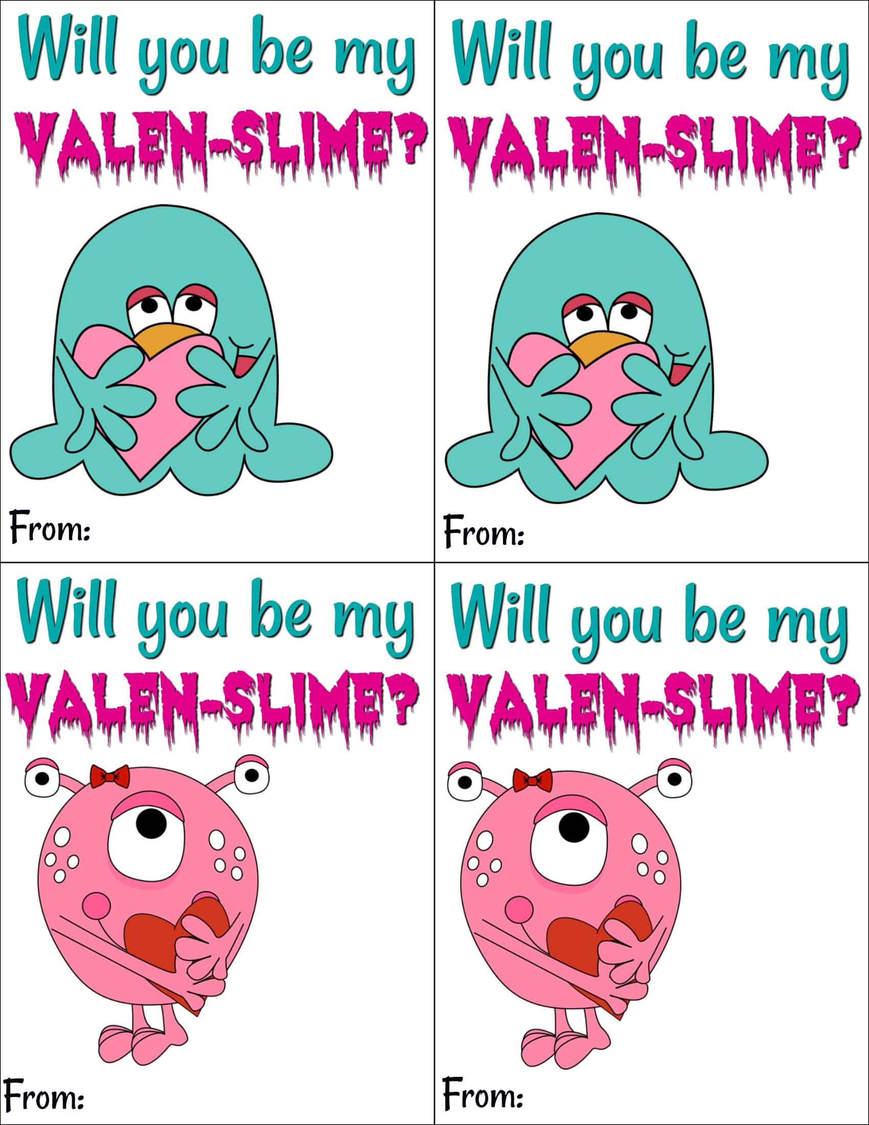 Valentine Slime Printable Card- Free Kids Valentine Printable