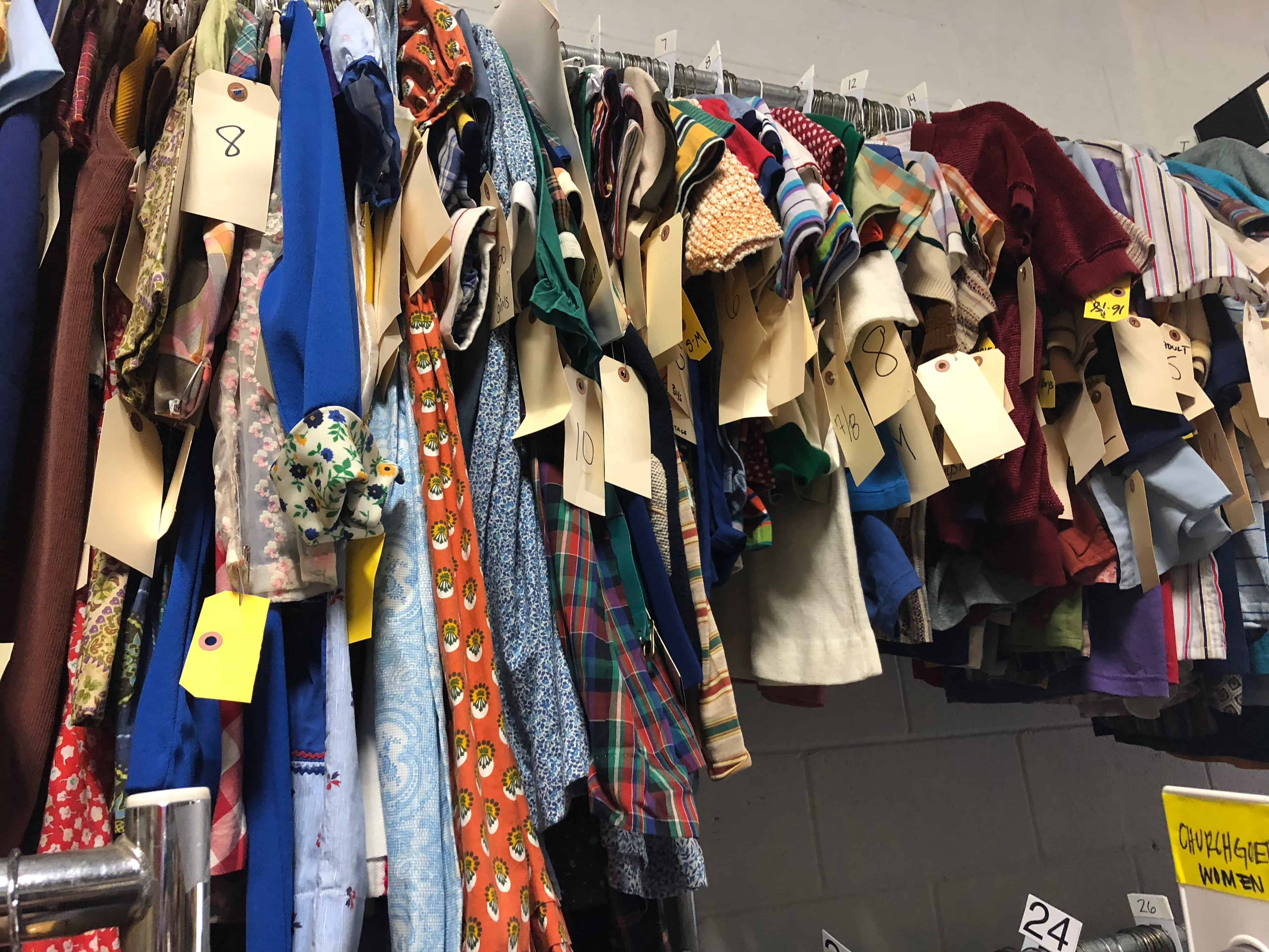 A bunch of clothes hanging