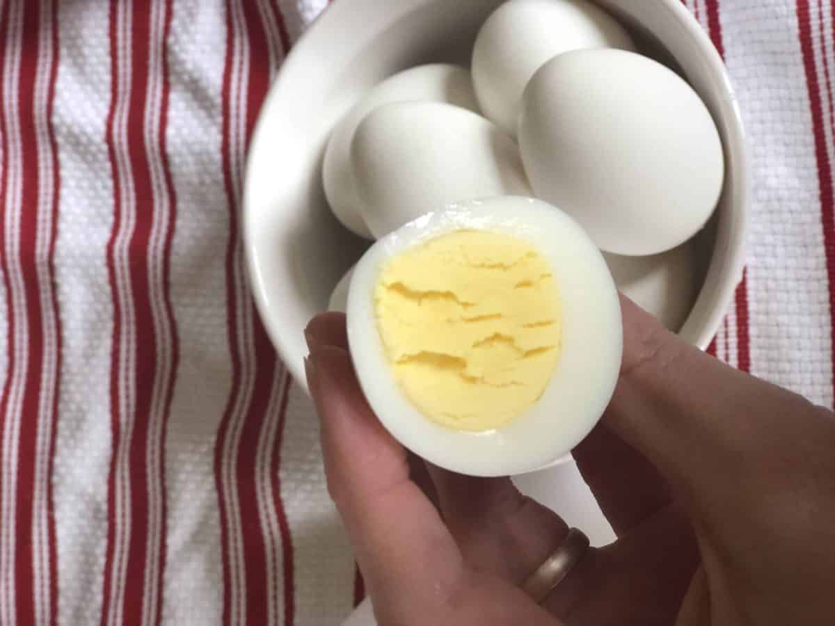 An egg on a plate, with Boiled egg and Deviled egg