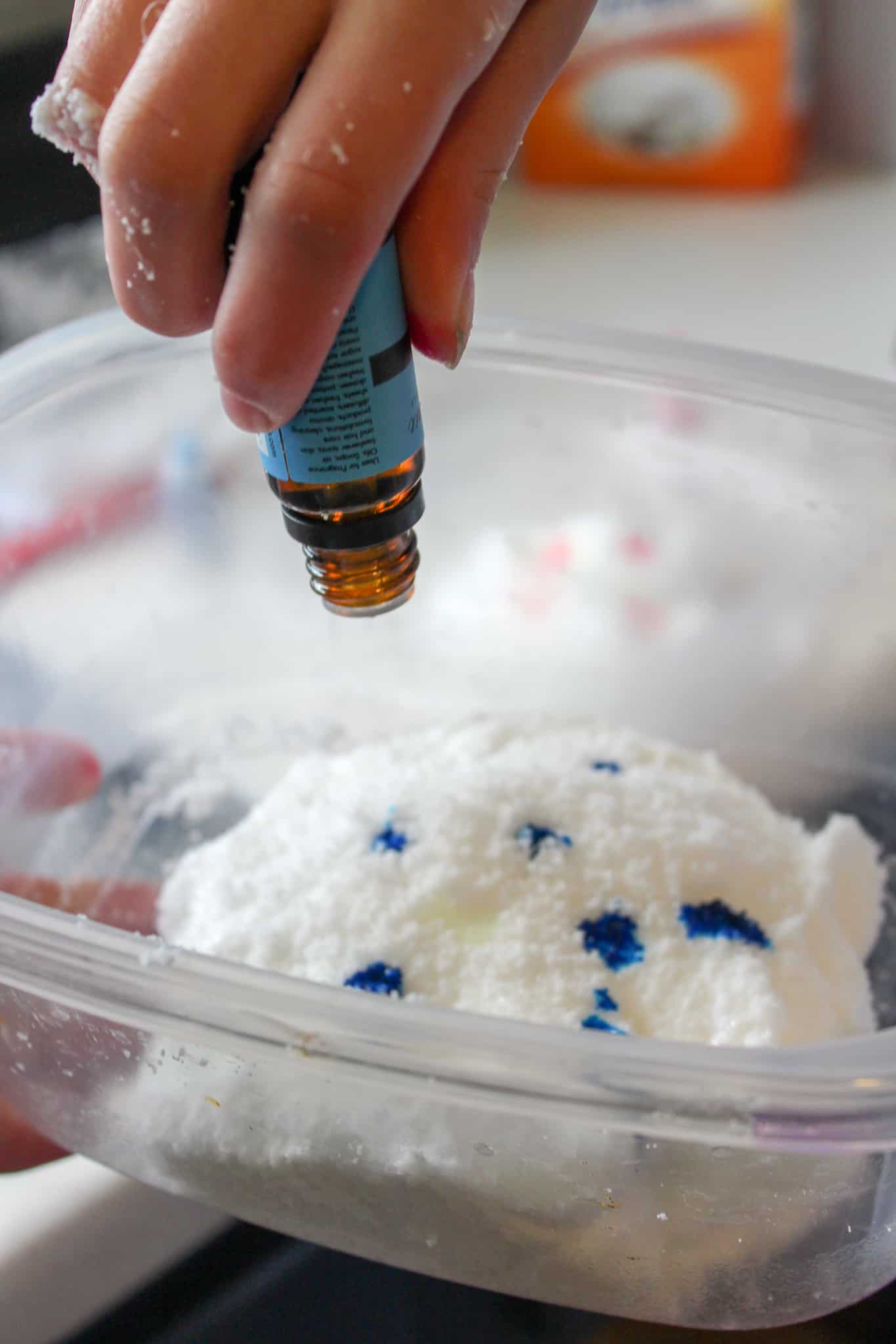 Borax and food coloring in plastic bowl