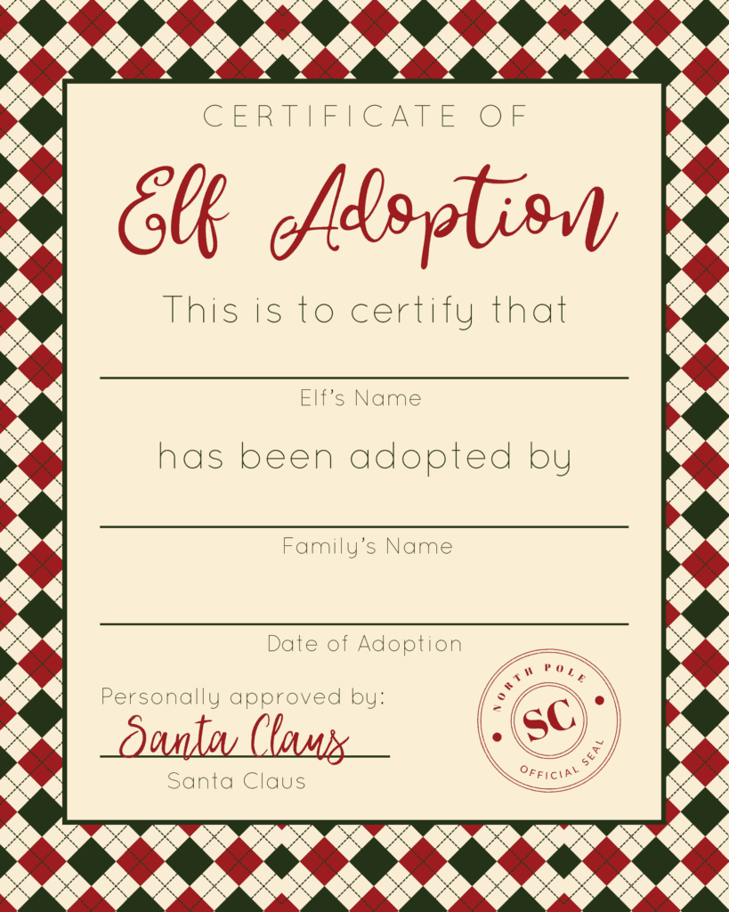 Elf Adoption Certificate Free Printable Printable Templates