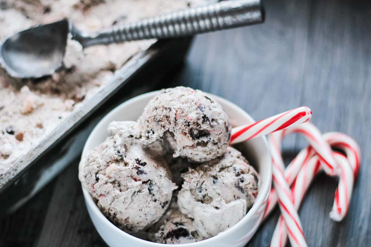 A bowl of food, with Ice cream