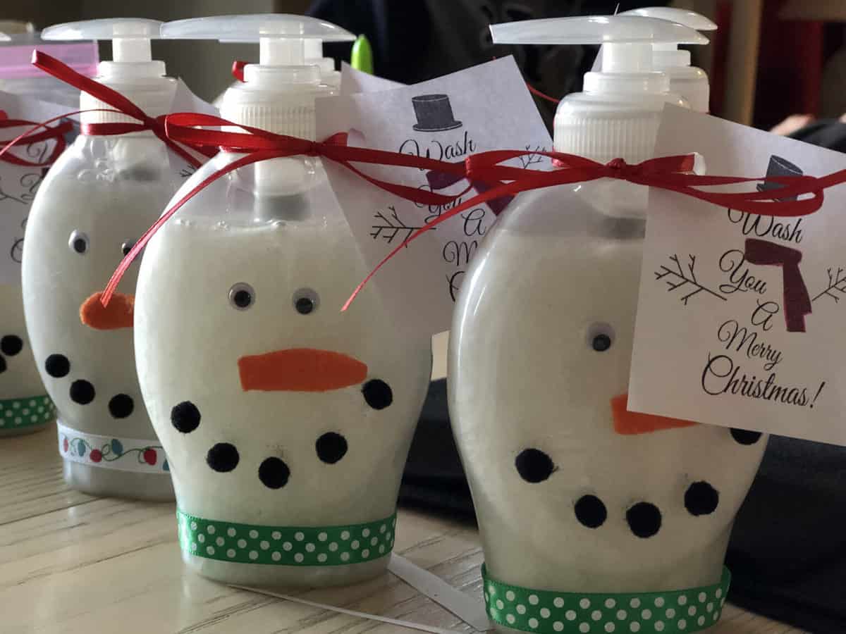 snowman soap on table