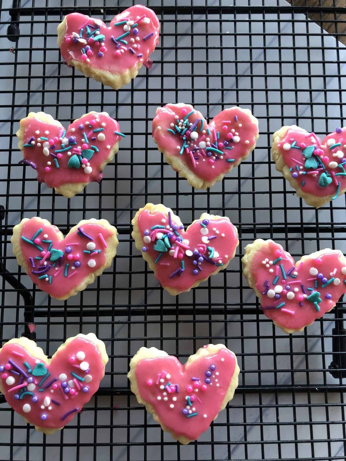 decorated cookies on a wire rack