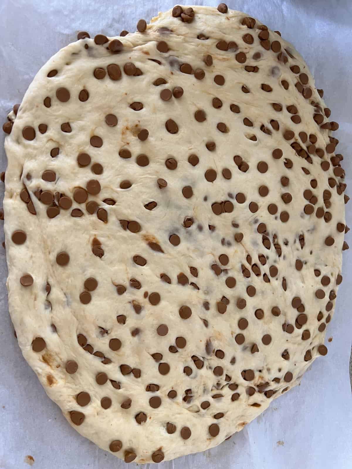 Braided Cinnamon Chip dough rolled out.
