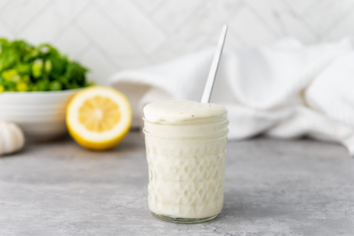 Caesar dressing in jar