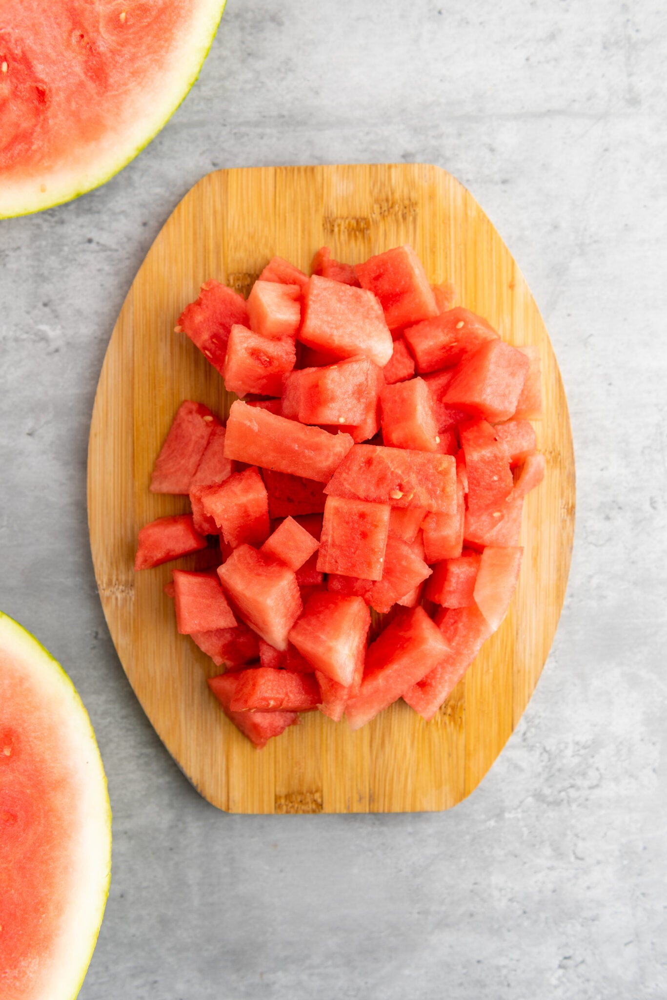Cubed watermelon flesh ready to be blended.