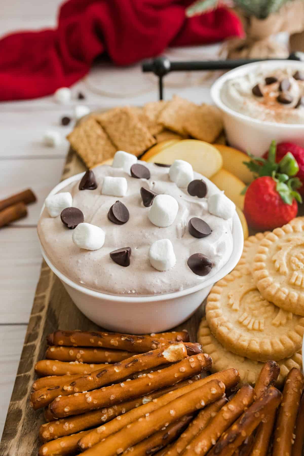 hot cocoa christmas dip in a bowl
