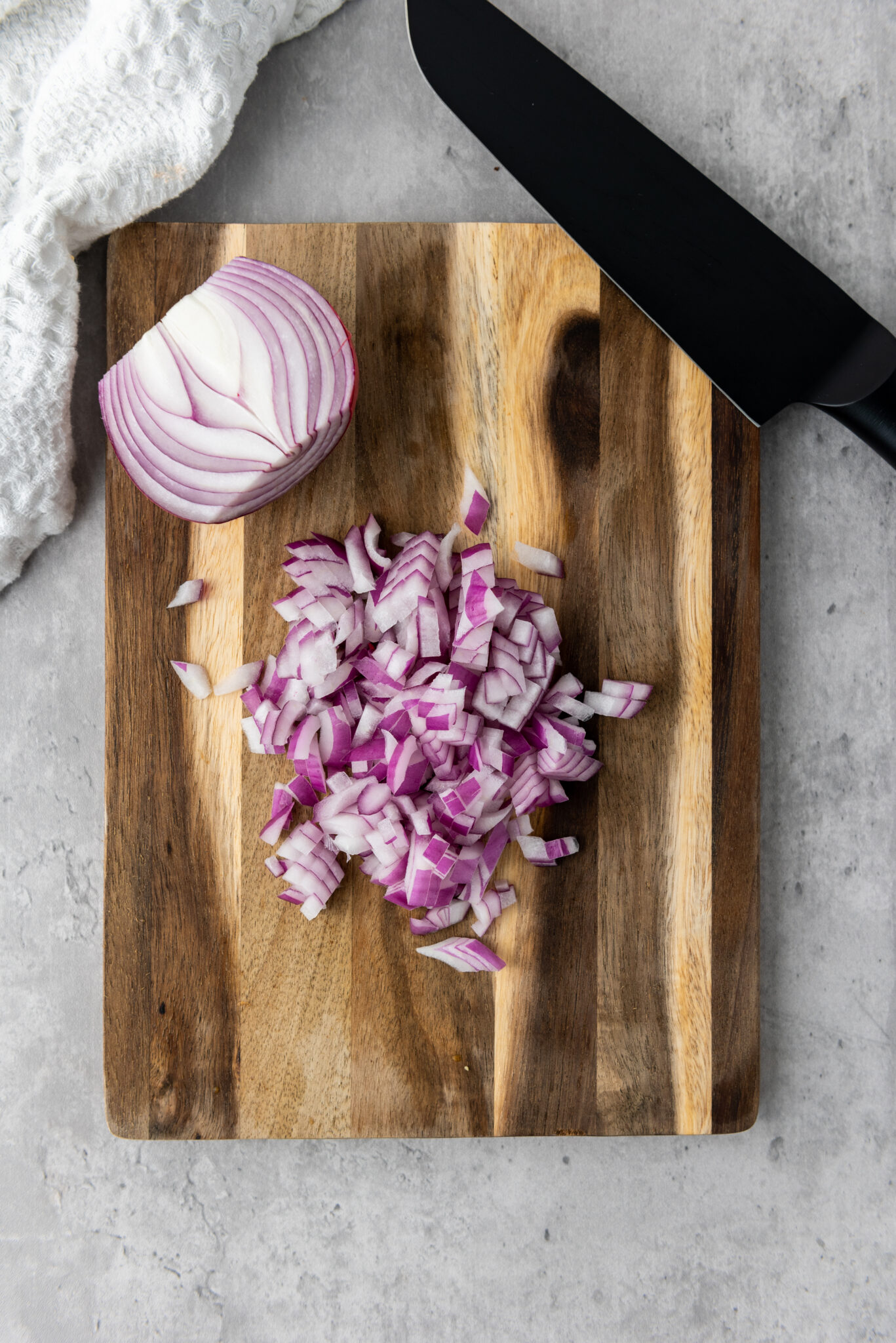 Chopped onion pieces ready for mixing