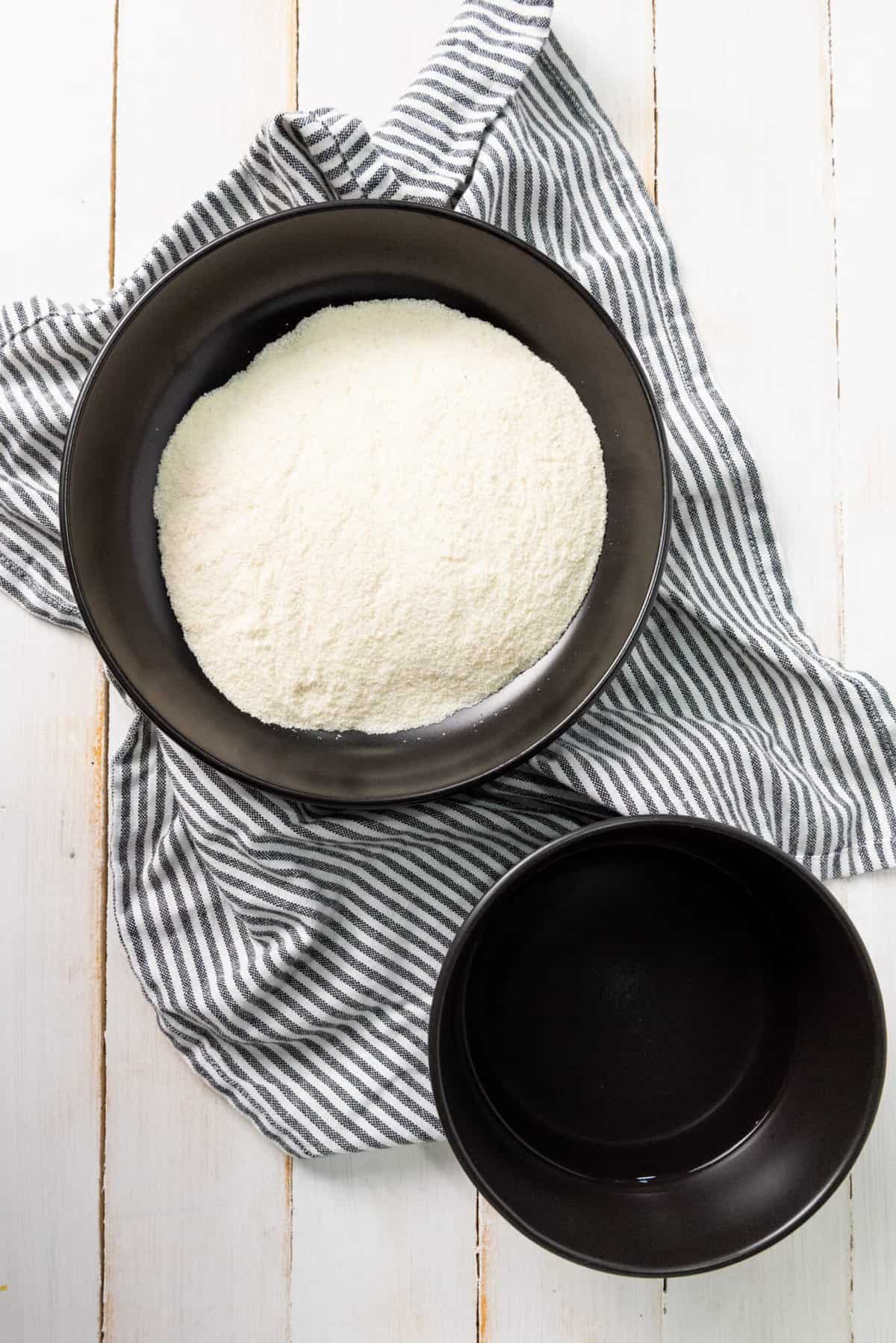 Mixing masarepa in a bowl