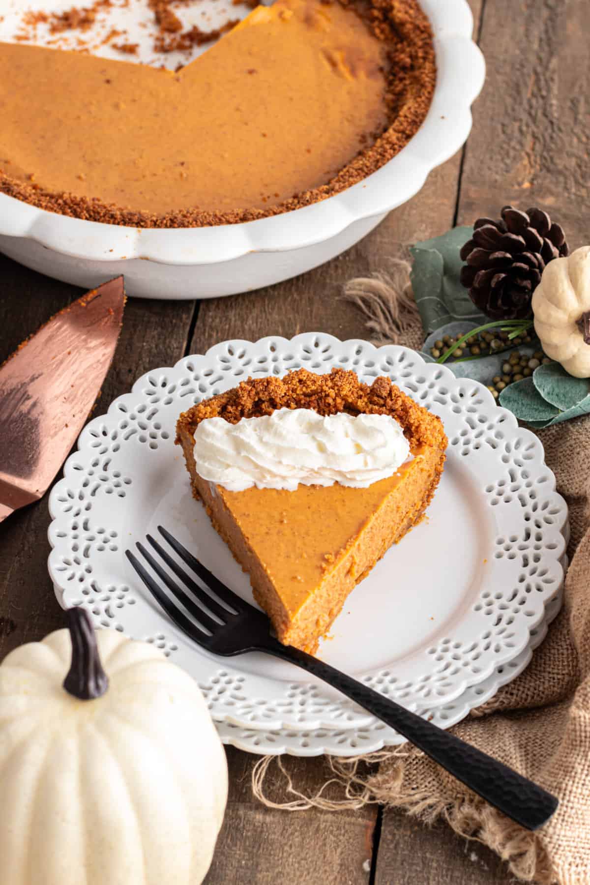 Pumpkin pie on a plate