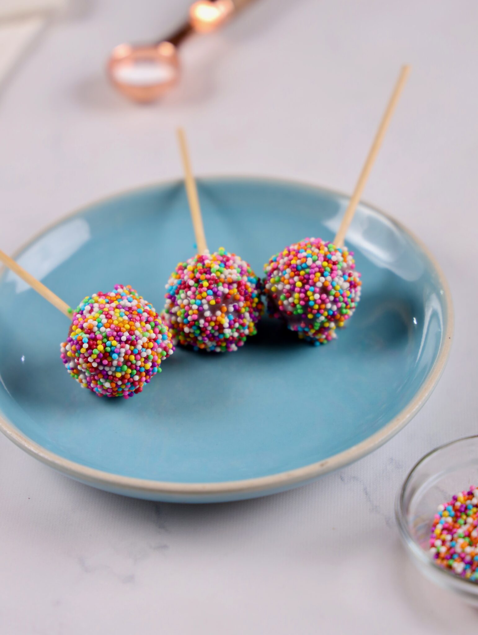 red velvet cake pop on a plate