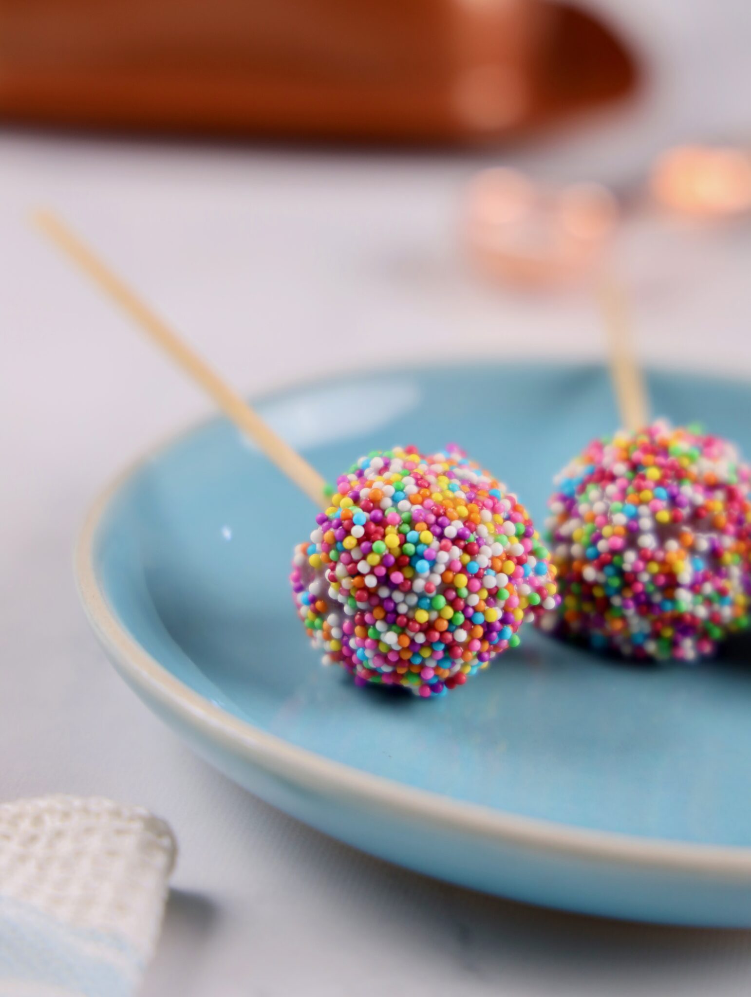 close up of red velvet cake pop
