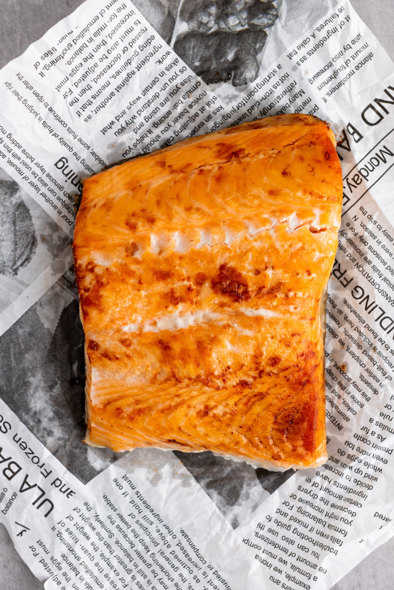Golden-baked salmon fillet after being cooked.