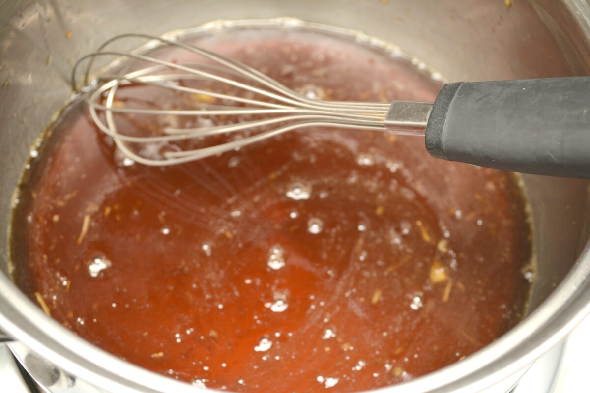teriyaki sauce cooking in pan