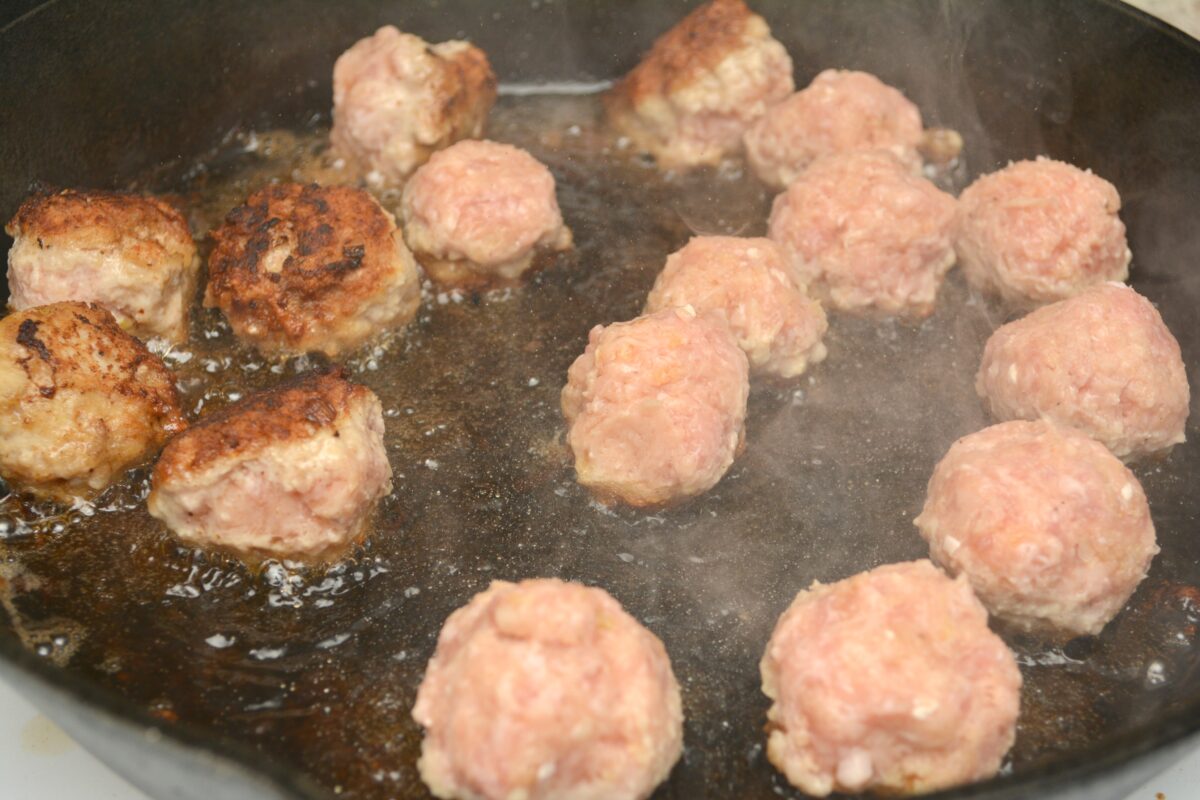 Teriyaki Meatballs recipe cooking in skillet