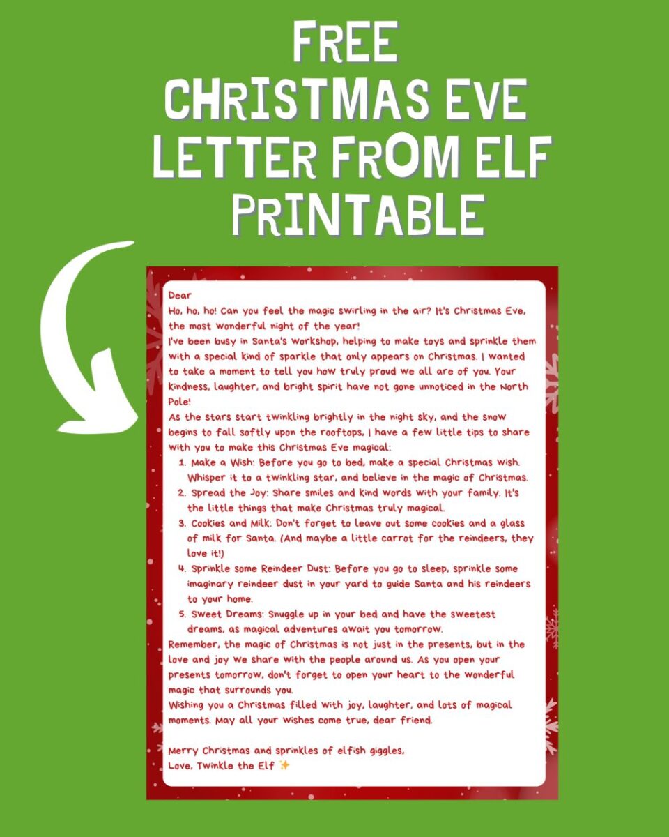 Christmas eve letter from elf printable template - A Sparkle of Genius