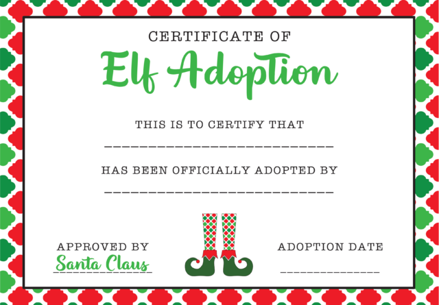 Free printable elf adoption certificate download - A Sparkle of Genius