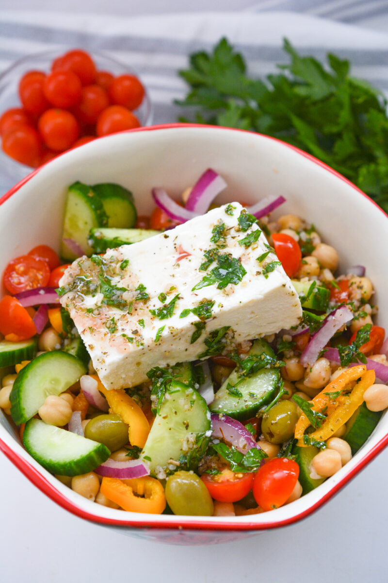 Chickpea Greek Salad (Easy recipe with Feta Cheese) A Sparkle of Genius