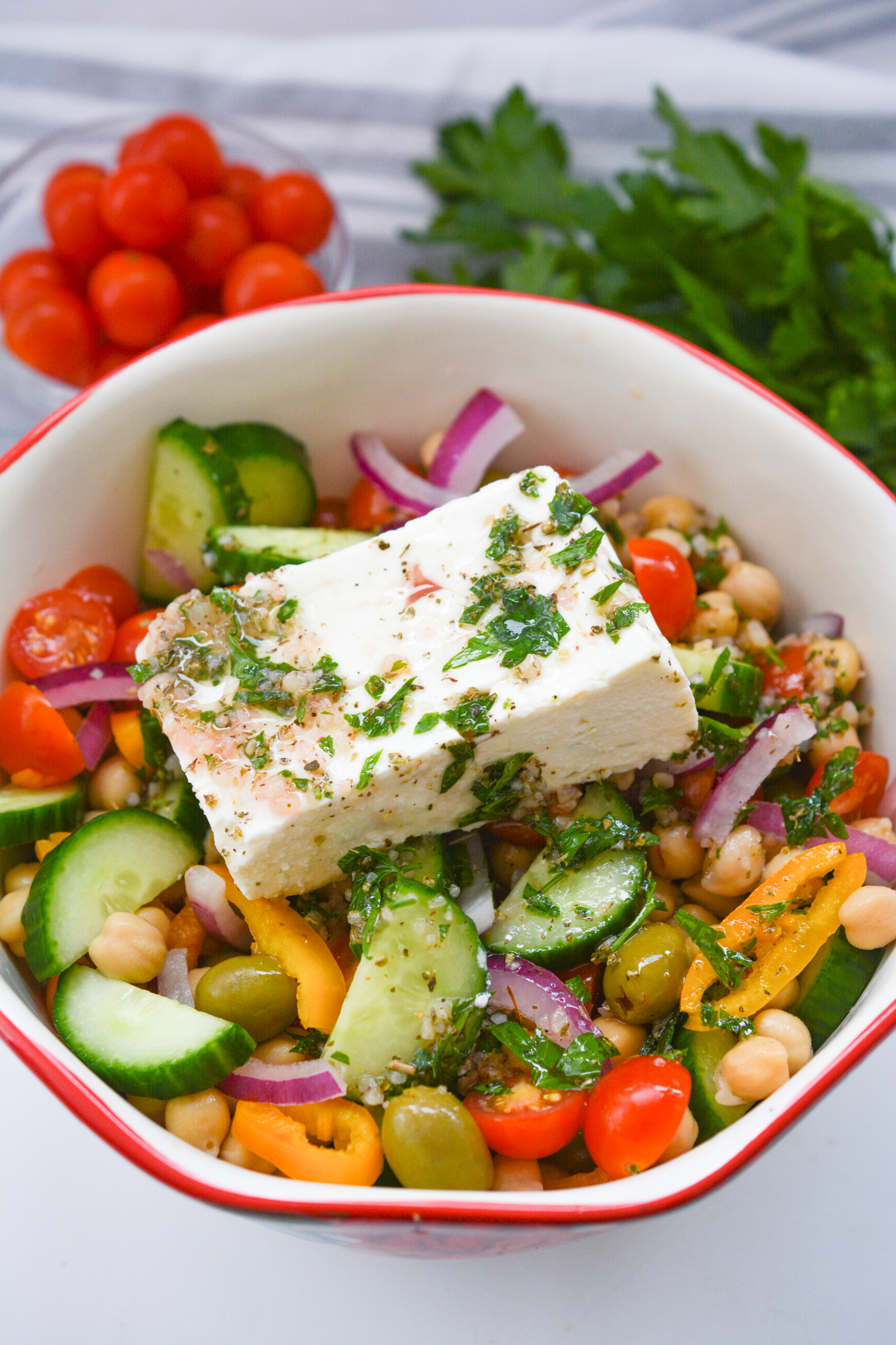 overview of Chickpea Greek Salad