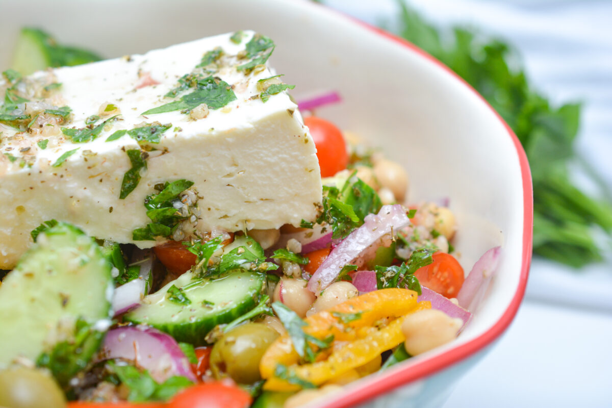 close-up to best Chickpea Greek Salad recipes