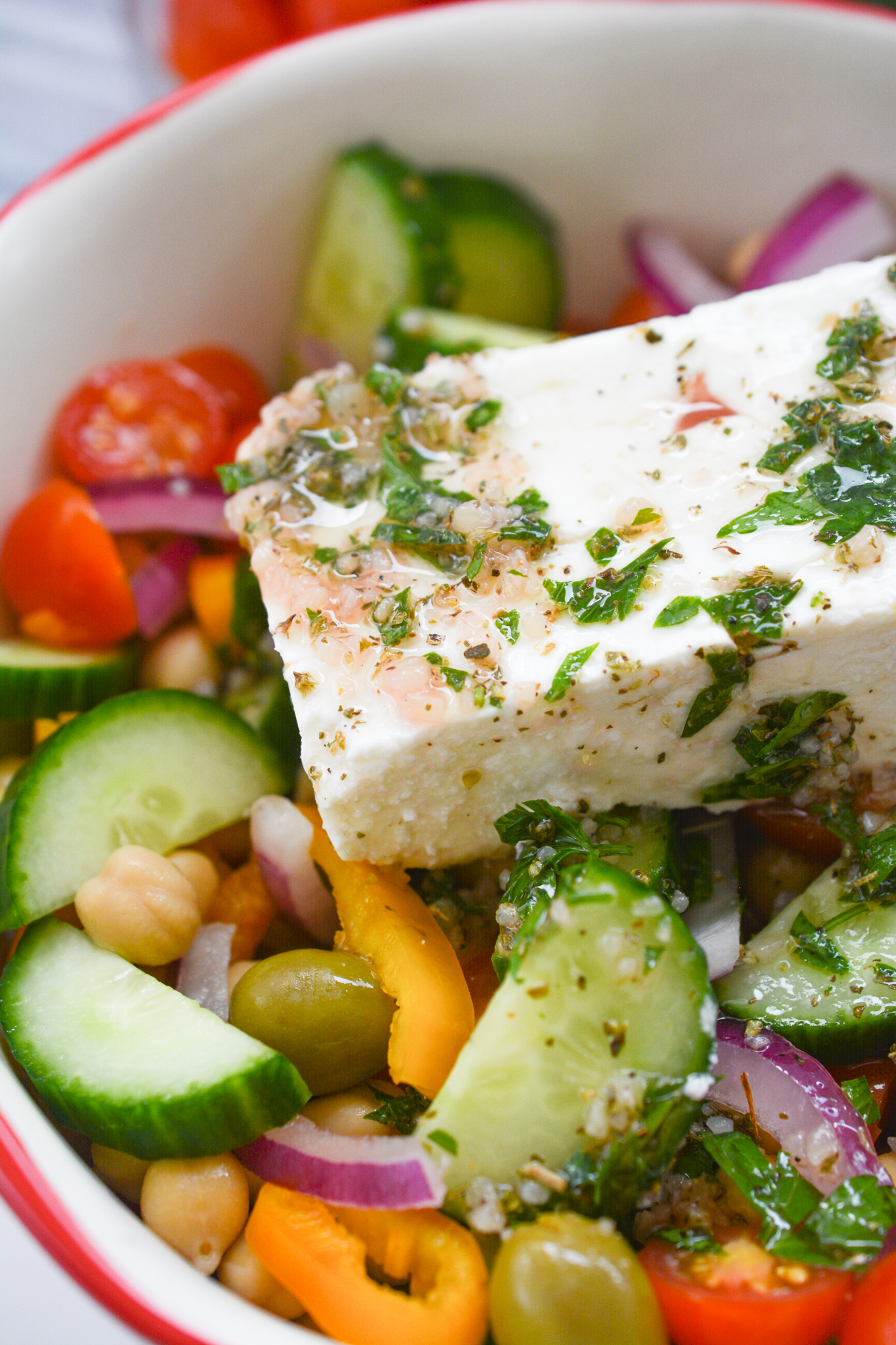 Chickpea Greek Salad (Easy recipe with Feta Cheese) A Sparkle of Genius