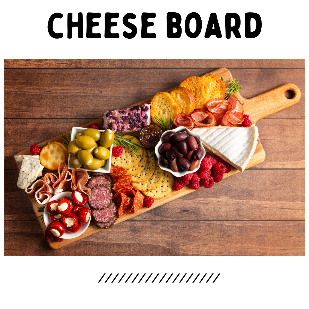 An image of a beautifully crafted cheese board, featuring a delightful selection of cheeses, fruits, and accompaniments presented on a wooden platter.
