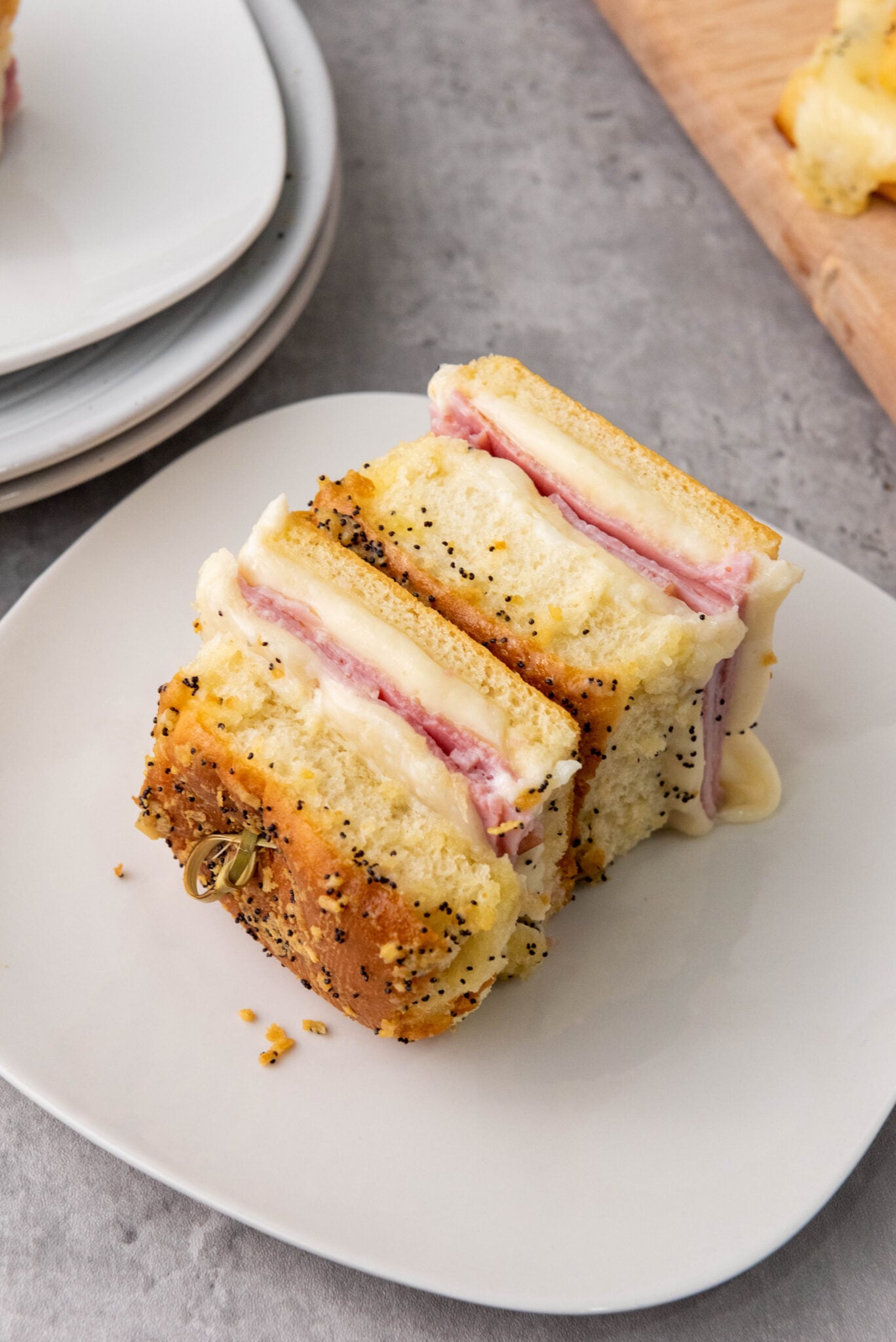 side view of easy ham and cheese sliders