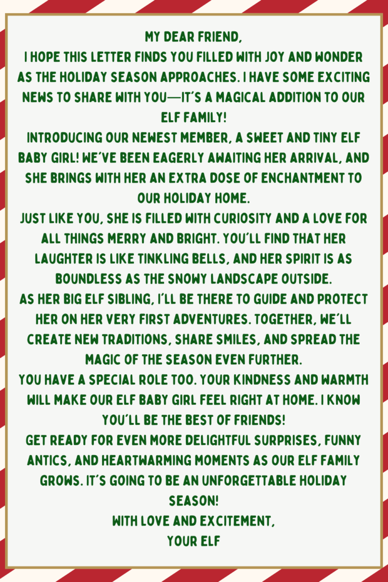 Letters Introducing New Baby Elf - A Sparkle of Genius