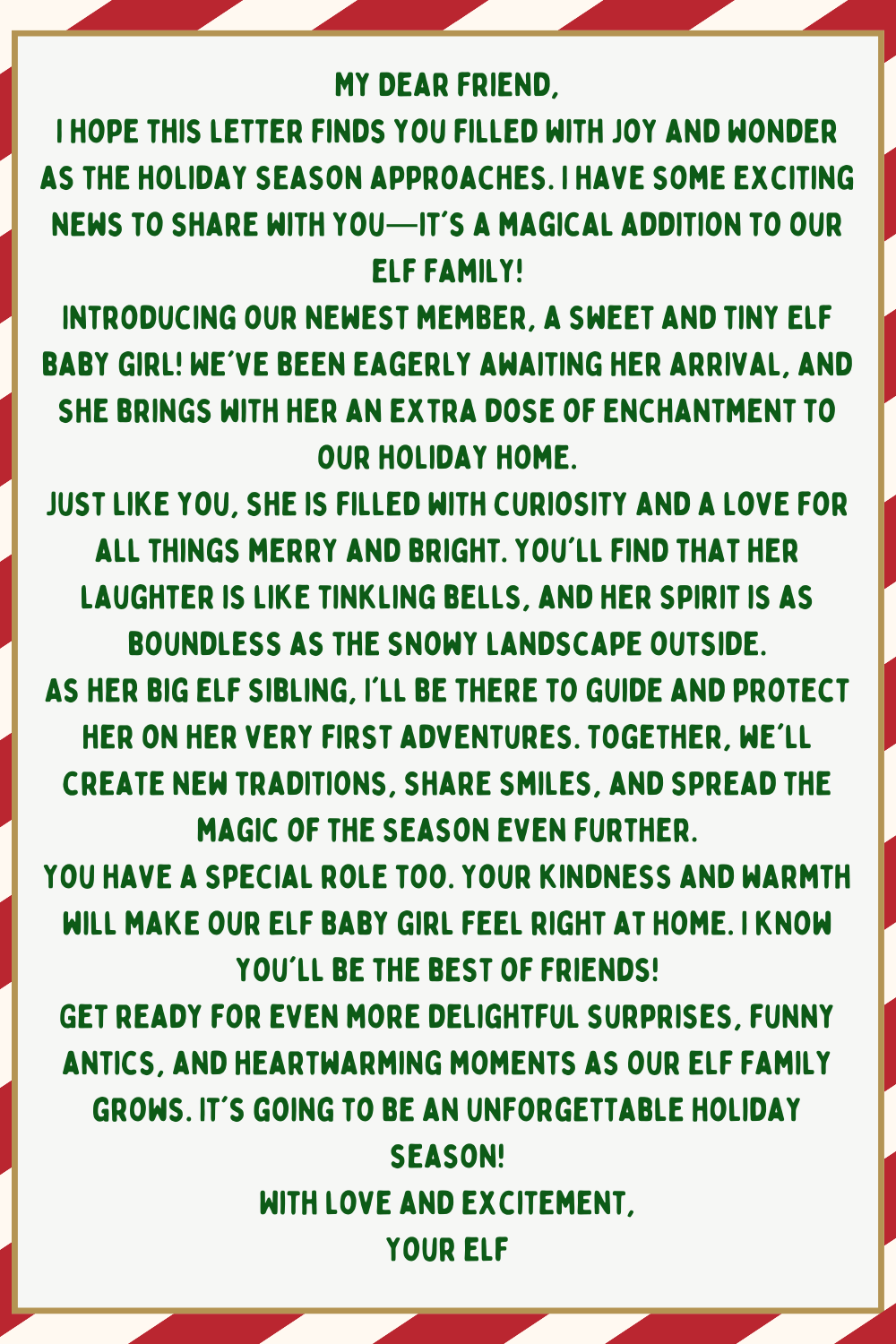 letter introducing baby girl elf