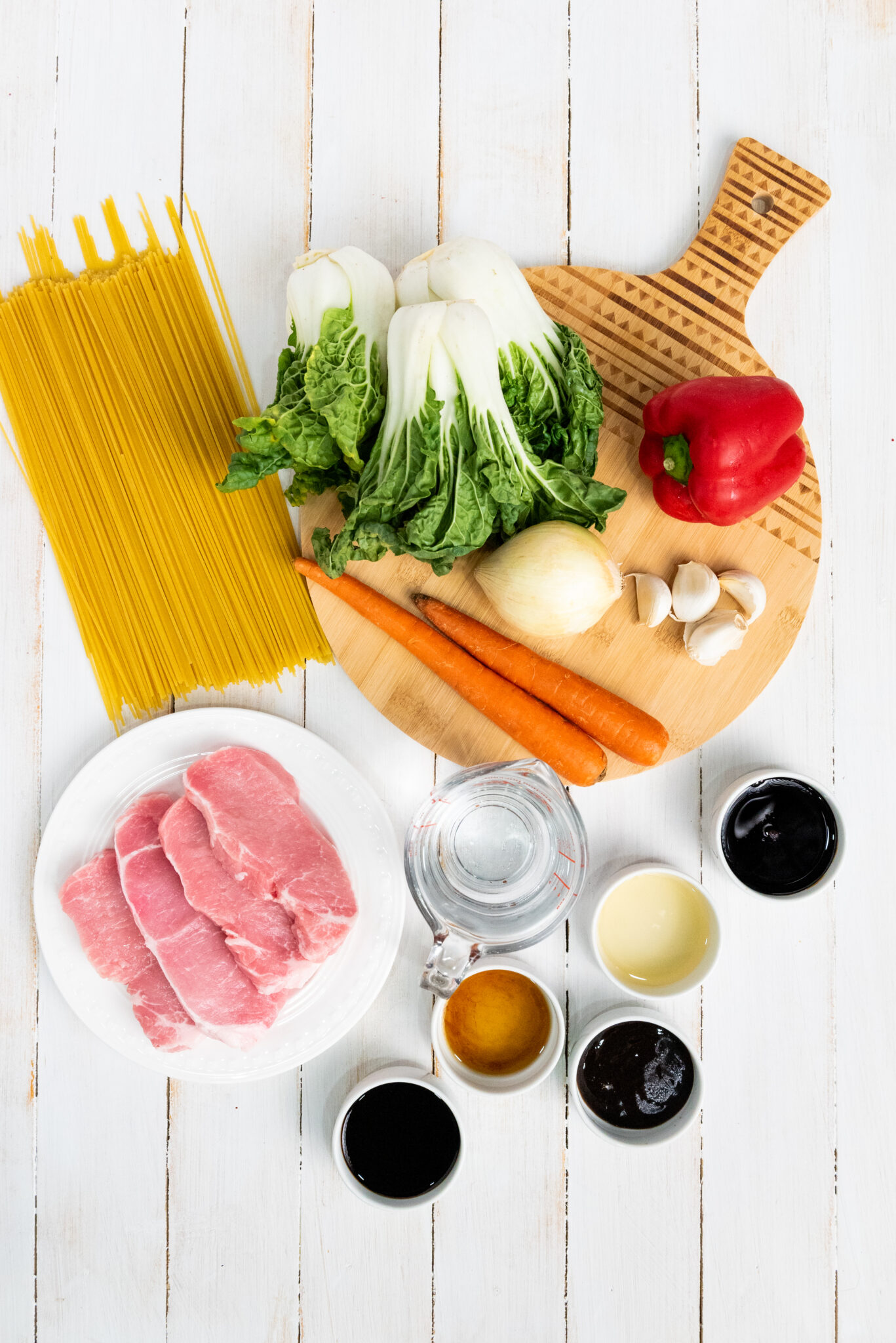 Instant Pot Pork Lo Mein ingredients uncut