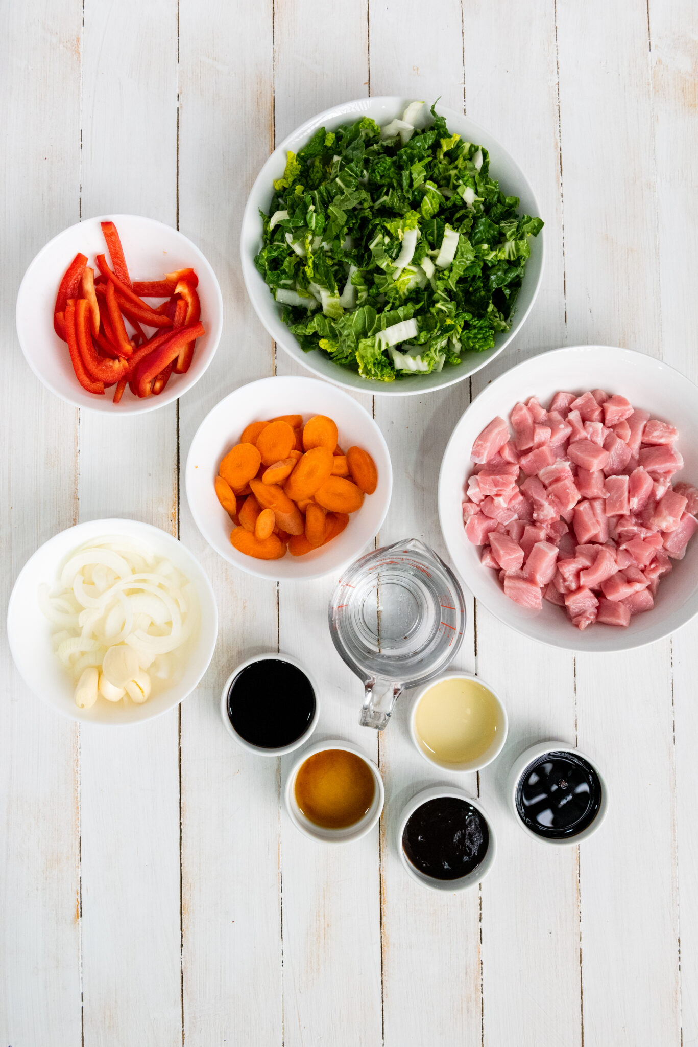 Instant Pot Pork Lo Mein ingredients prepped and ready.
