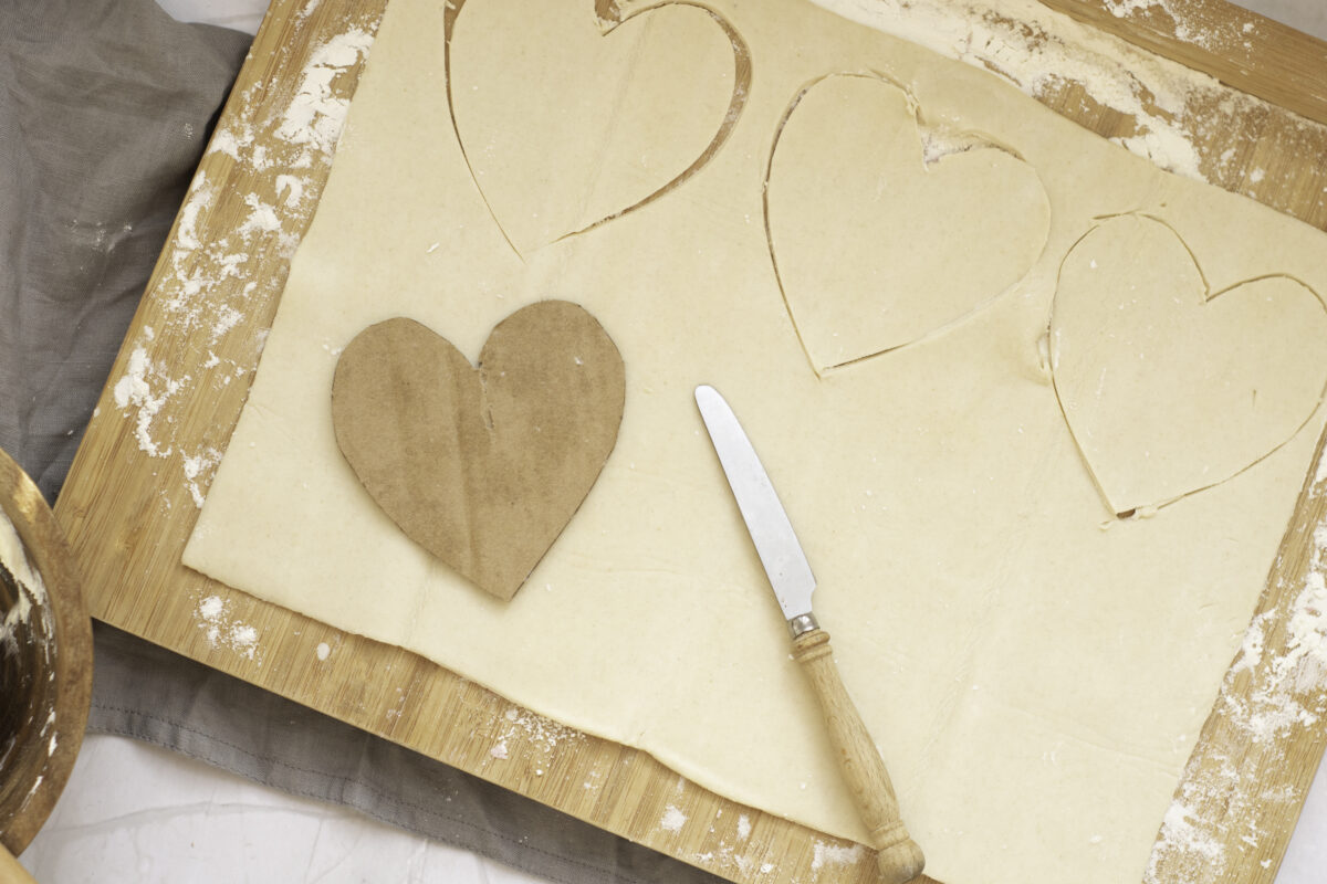 cutting hearts out of pastry sheets