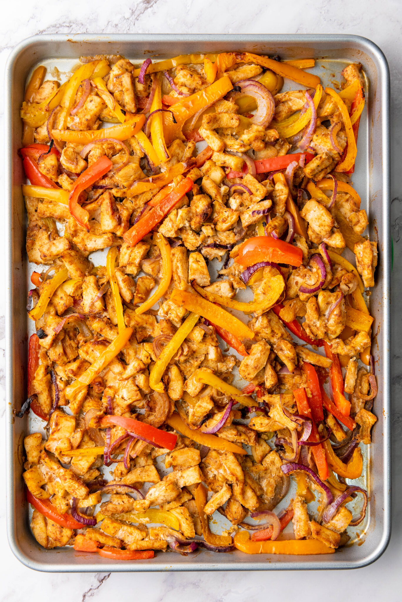 sheet pan fajitas cooked