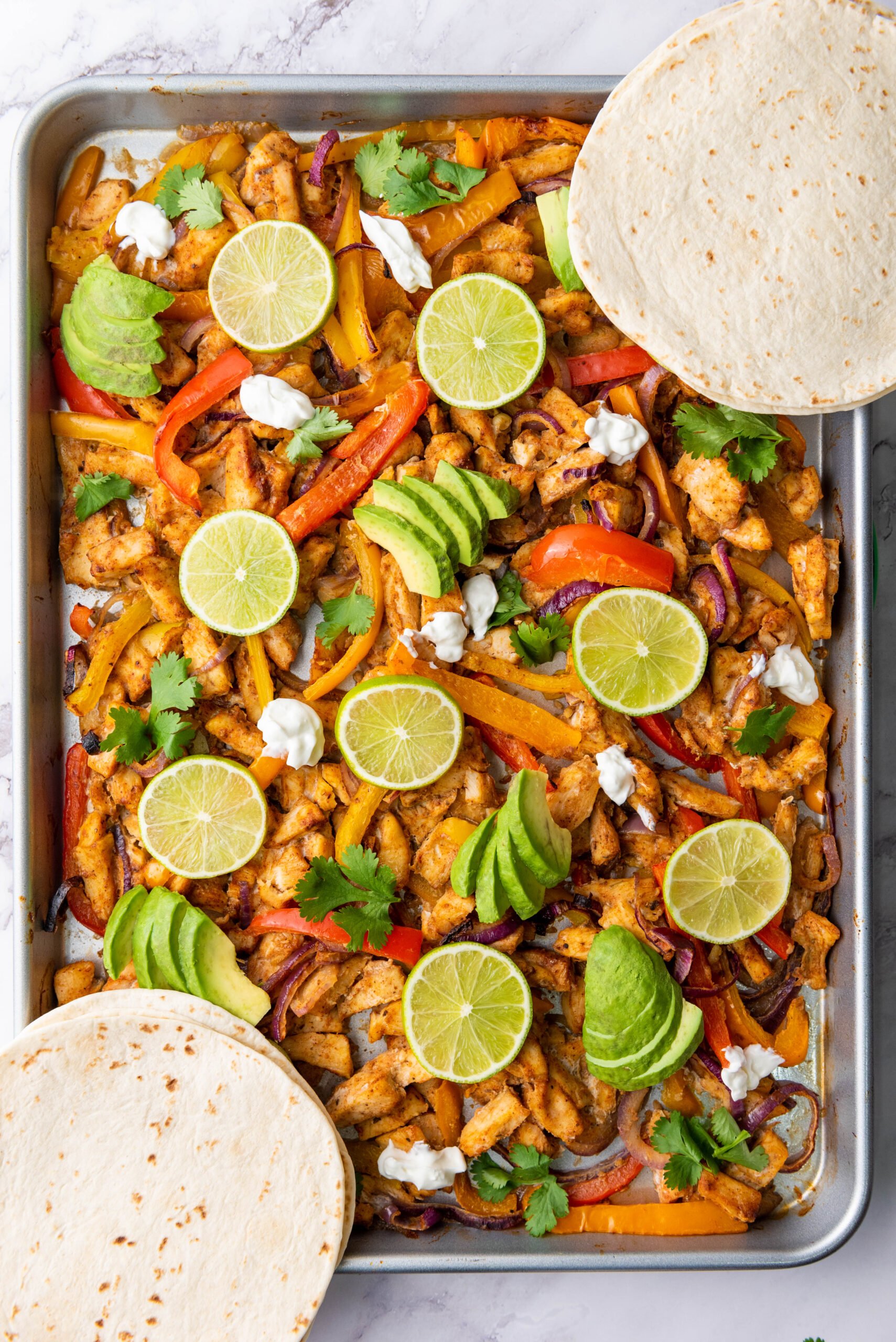 close up of sheet pan fajitas