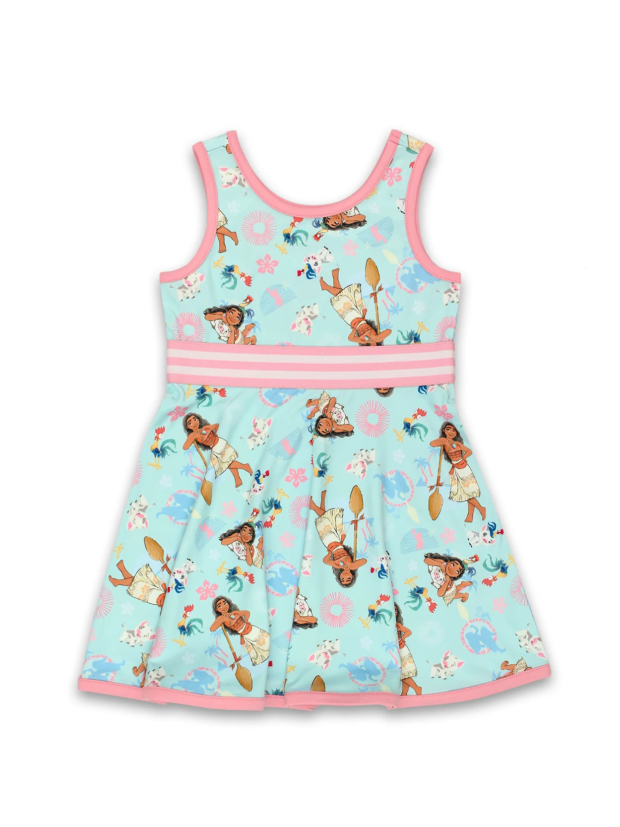 A children's sleeveless Princess Dress Trip with a Disney's Moana print on a light blue background.