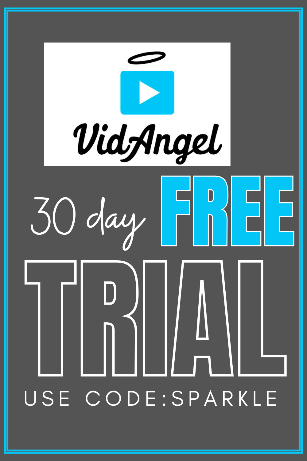 Experience VidAngel's 30-day free trial by using the code "SPARKLE." Discover a world of entertainment as their iconic logo, adorned with a play button and halo, invites you to dive in.