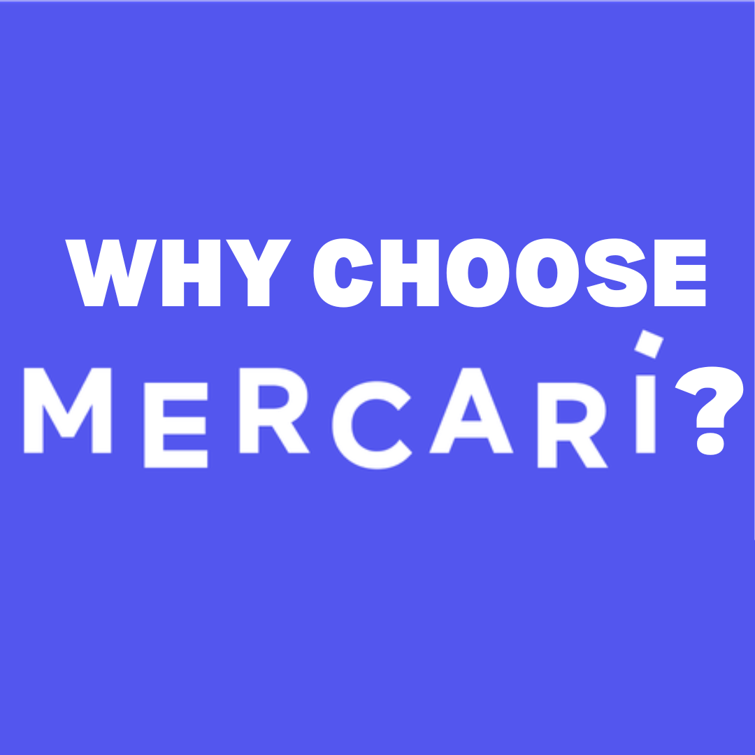 Text on a blue background reads: "Why choose Mercari?.