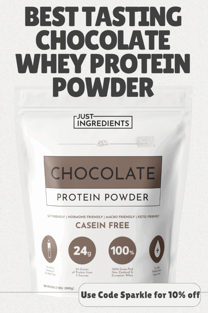 Best tasting chocolate whey protein powder made with 100% grass-fed whey and no artificial ingredients. Use code SPARKLE to save 10% on Just Ingredients.